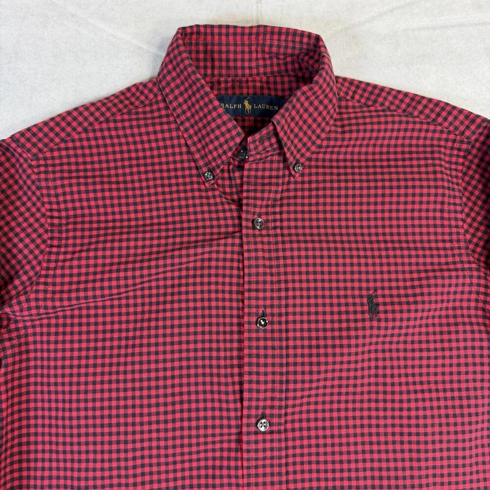 Ralph Lauren Shirt Mens Small Red Black Plaid Check Twill Button Down Classic